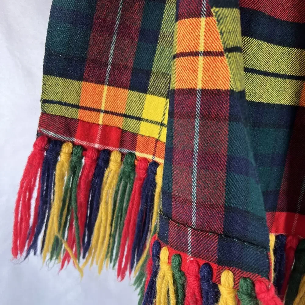 Vintage Buchanan Modern Tartan Wool Stole Wrap Scarf 27x79 Handmade Fringe